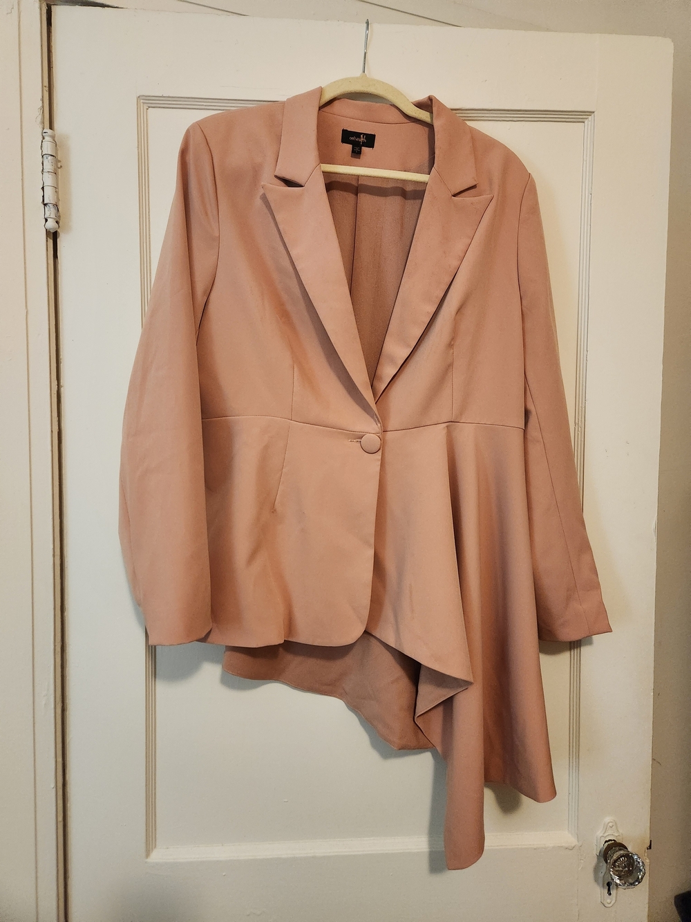 Blush Pink Asymmetrical Waterfall Peplum Blazer Size Large